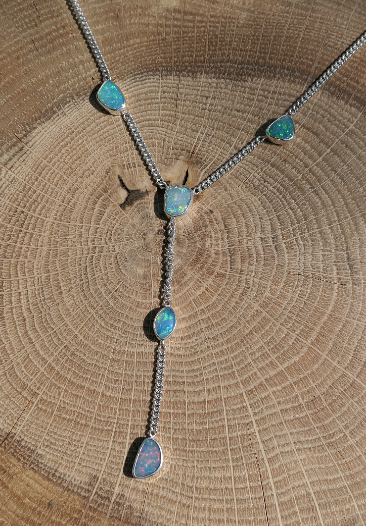 Multi-stone Silver opal necklace