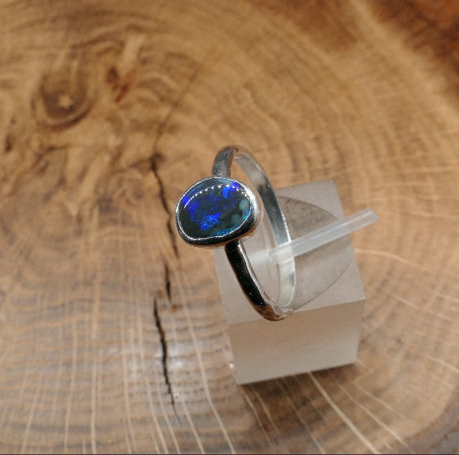 Silver Opal ring size P-1/2 / US 8