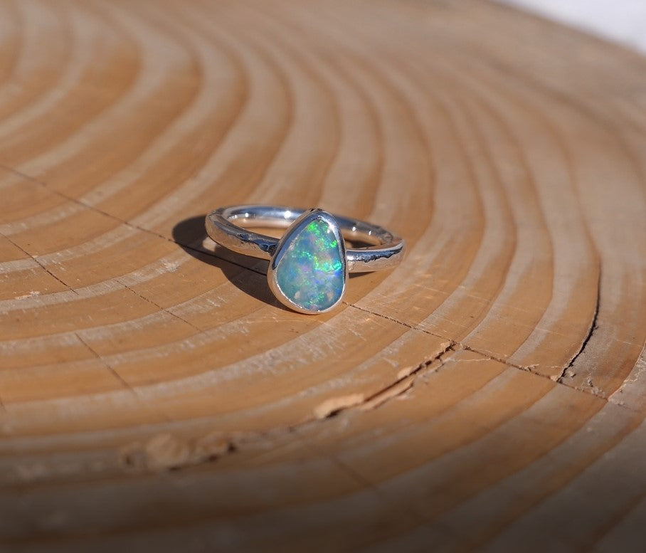 Silver opal ring, size K