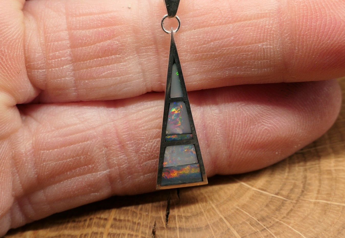 Silver opal inlay pendant