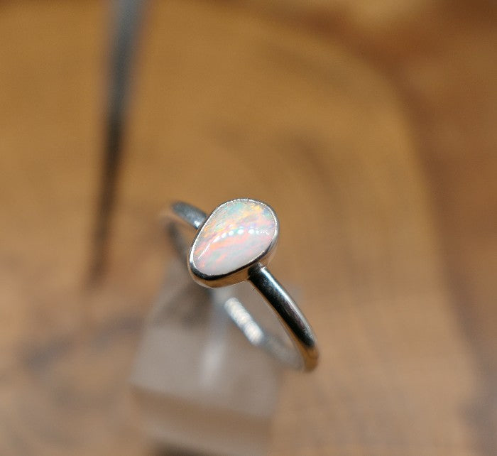 Silver Opal ring size Q-1/2 - 8.5 US