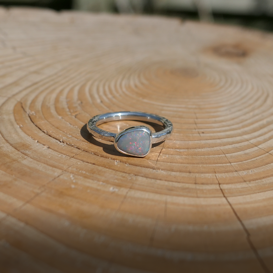 Silver opal ring, size P-1/2