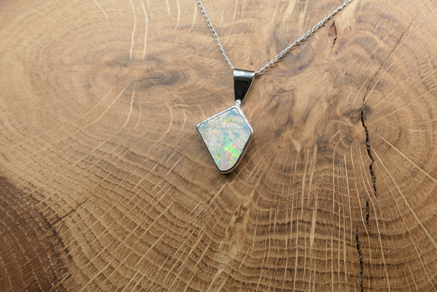 Silver Coober Pedy opal pendant