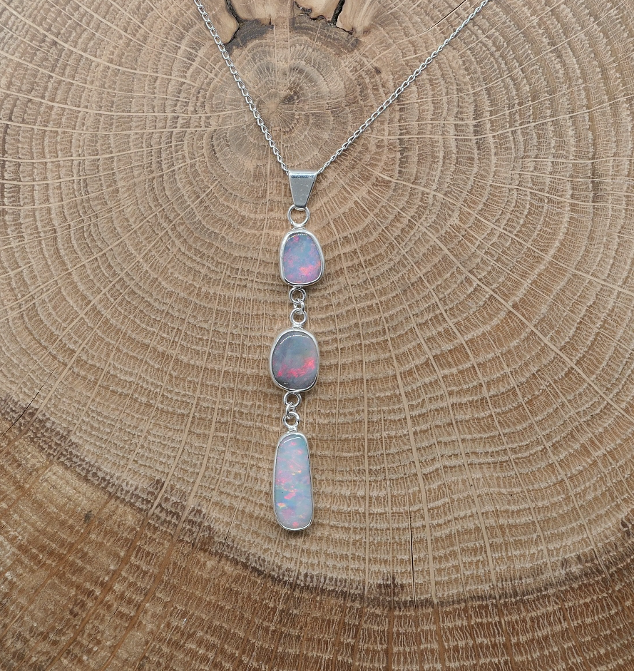 3-stone Silver opal pendant