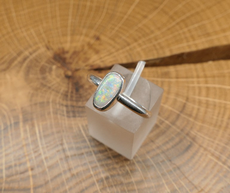 Silver Opal ring size O-1/2 / US 7.5