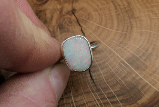 Silver Opal ring size P-1/2 - 8US