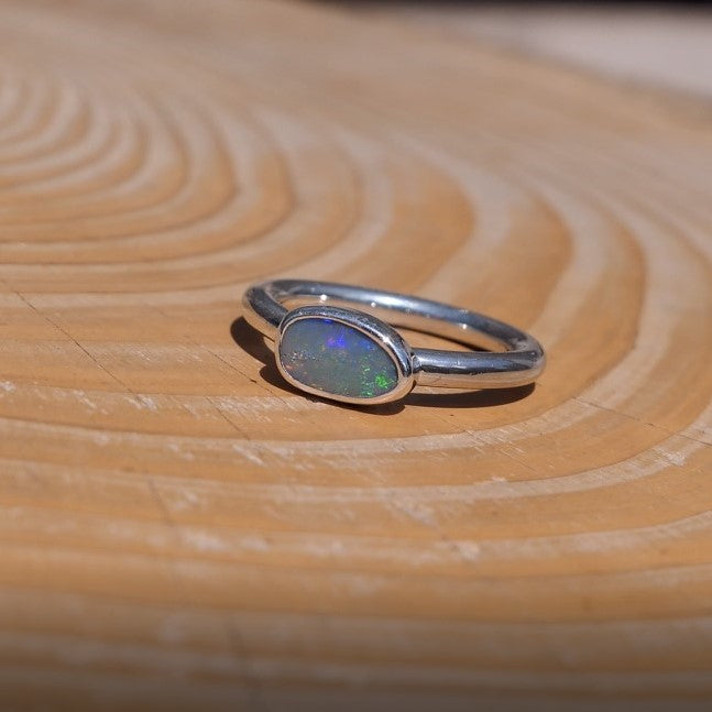 Silver opal ring, size K-1/2