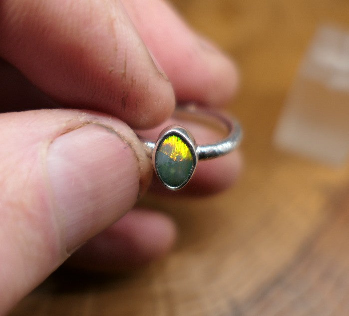 Silver Opal ring size L - 5.75US