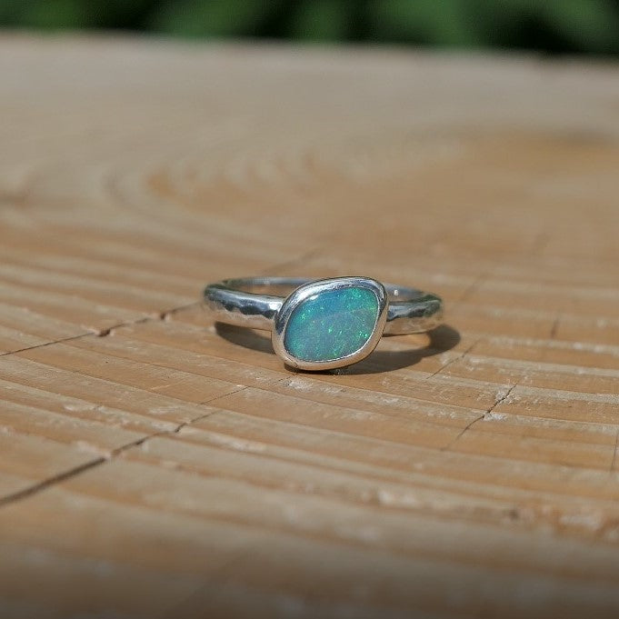 Silver opal ring, size J-1/2