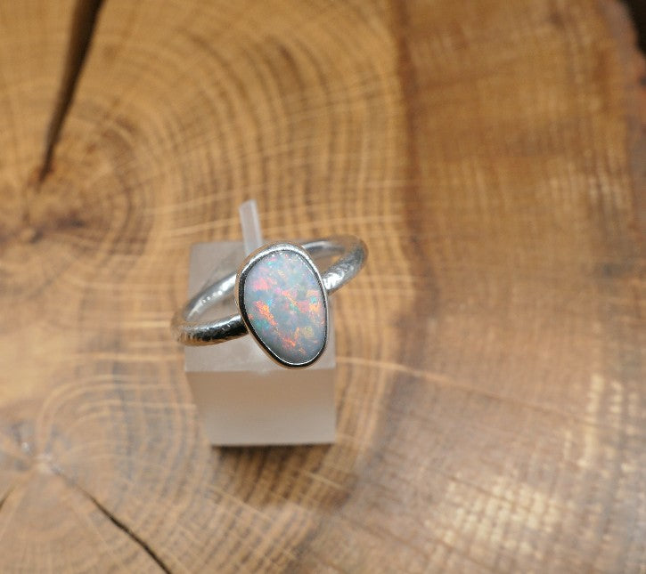 Silver Opal ring size P-1/2 - 8US