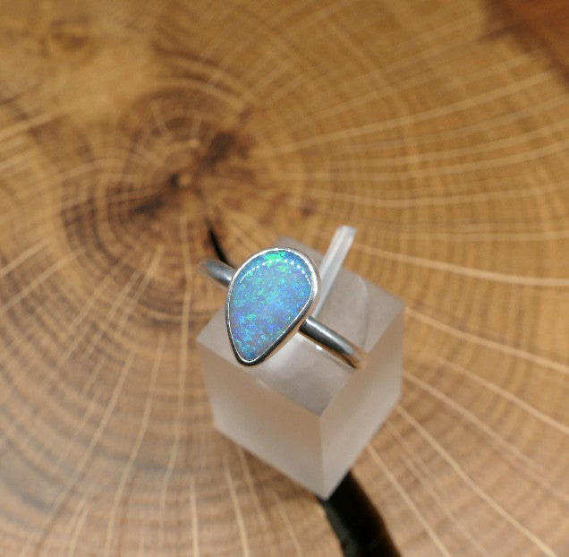 Silver Opal ring size P - 7.75US