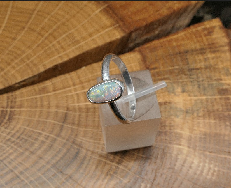 Silver Opal ring size O-1/2 / US 7.5