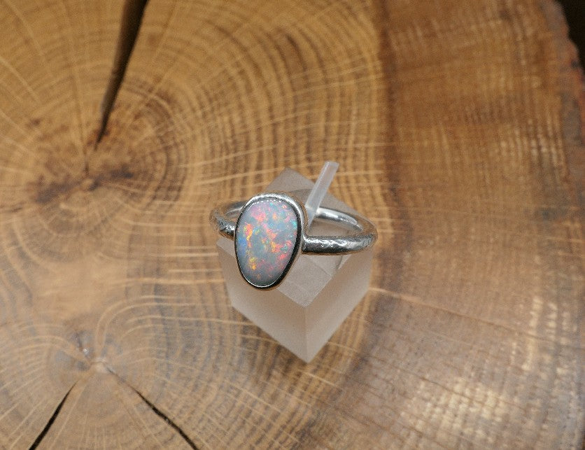 Silver Opal ring size P-1/2 - 8US