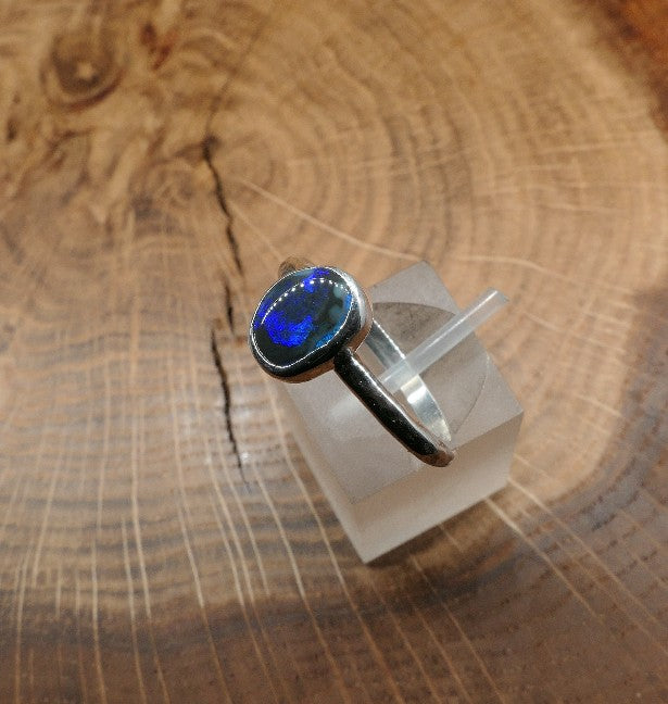 Silver Opal ring size P-1/2 / US 8