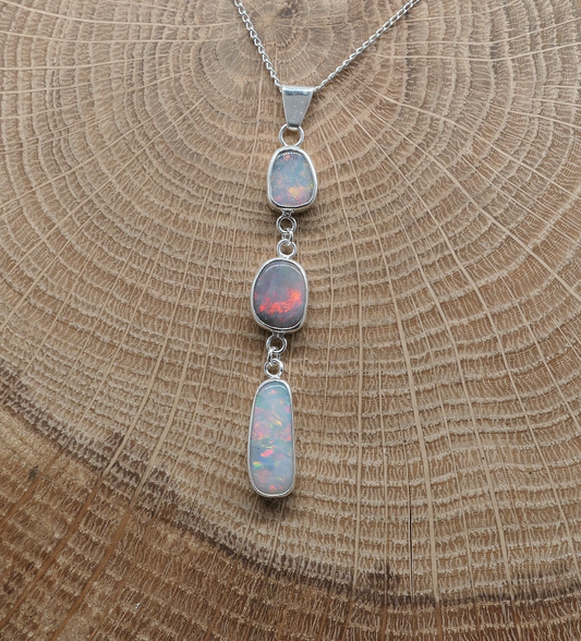 3-stone Silver opal pendant