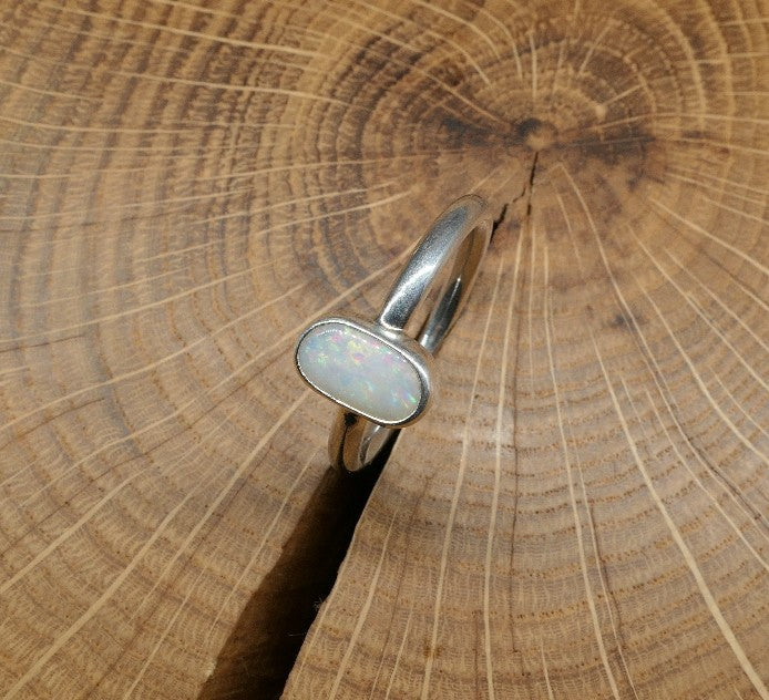 Silver Opal ring size Q / US 8.25