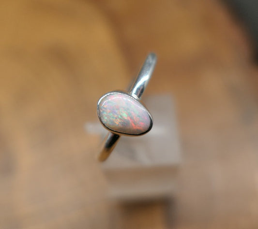 Silver Opal ring size Q-1/2 - 8.5 US