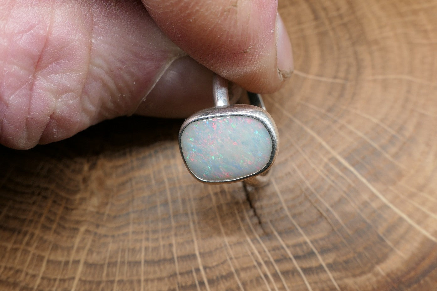 Silver Opal ring size P-1/2 - 8US
