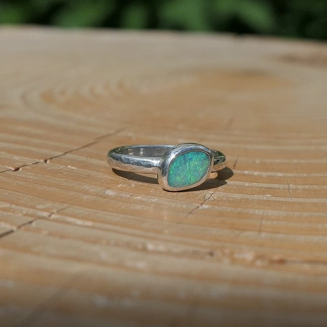 Silver opal ring, size J-1/2