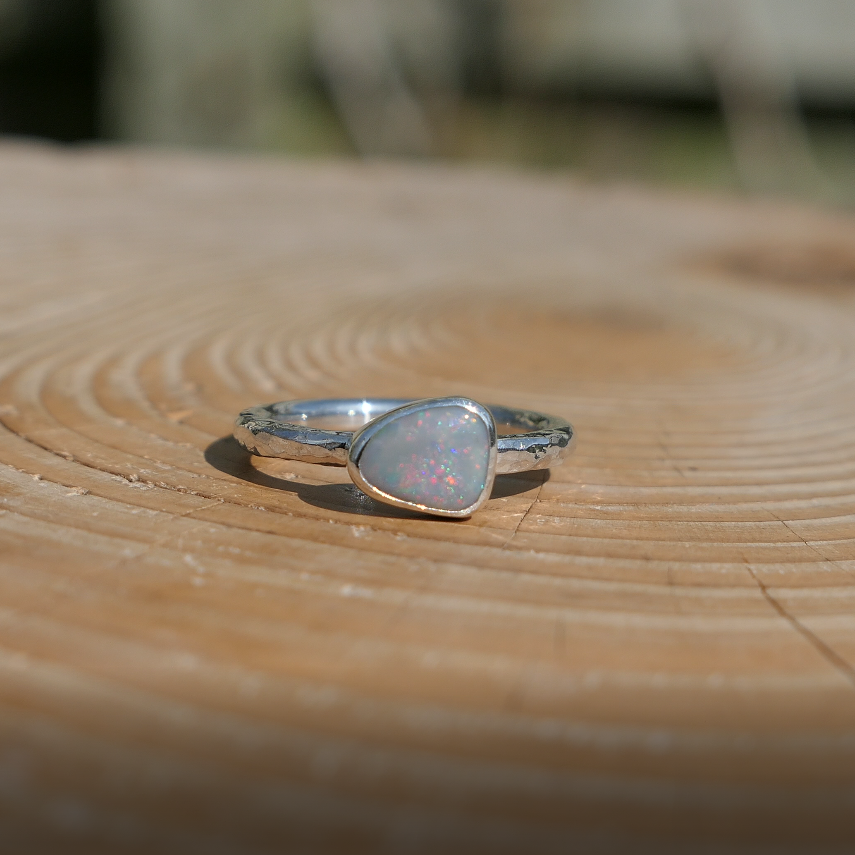 Silver opal ring, size P-1/2