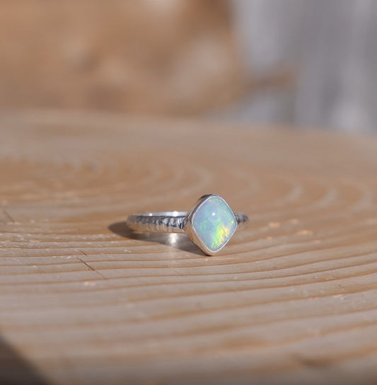 Silver opal ring , size K