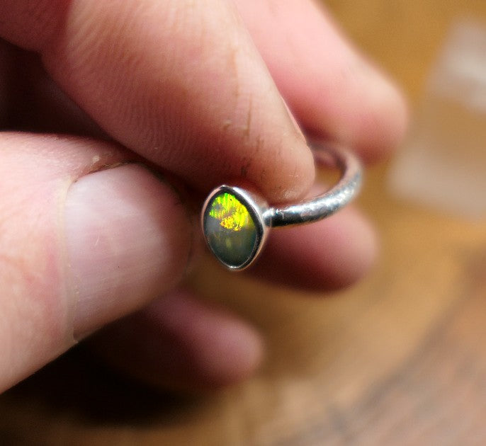 Silver Opal ring size L - 5.75US