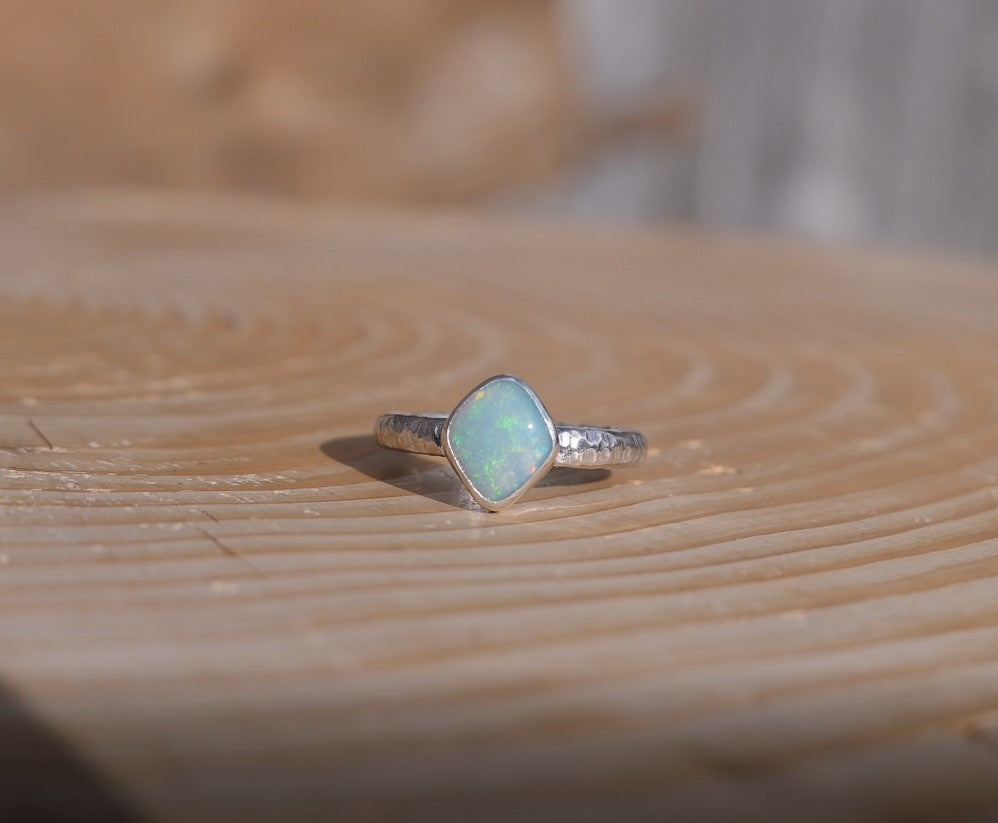 Silver opal ring , size K