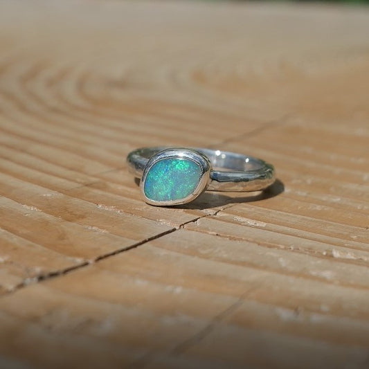 Silver opal ring, size J-1/2