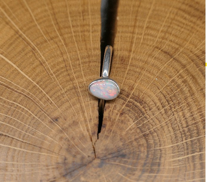 Silver Opal ring size Q-1/2 - 8.5 US