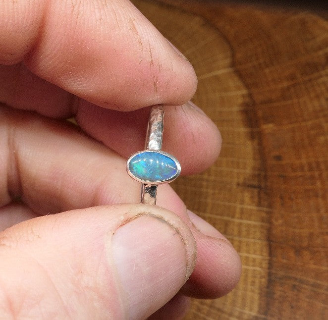 Silver Opal ring size R - 8.75US