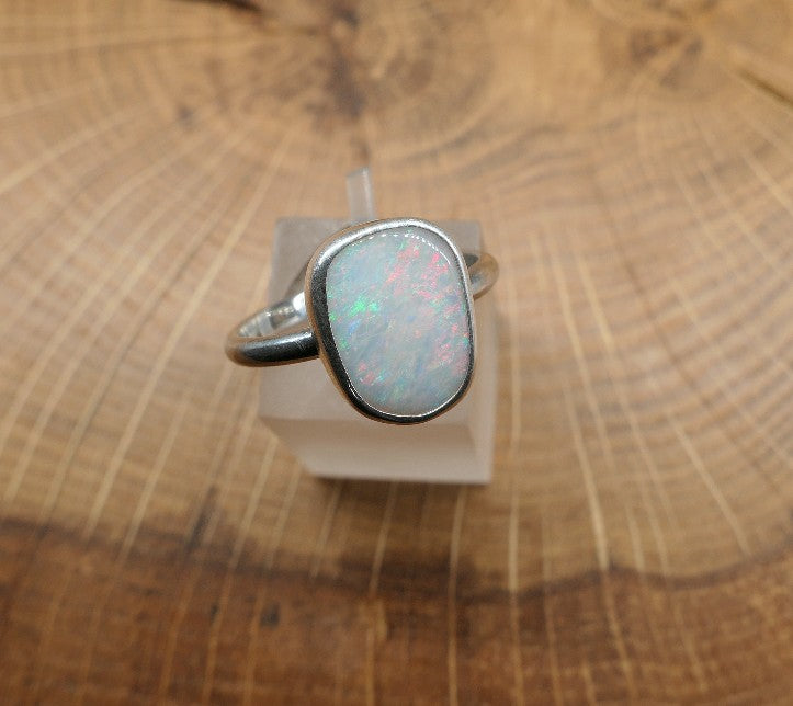 Silver Opal ring size P-1/2 - 8US