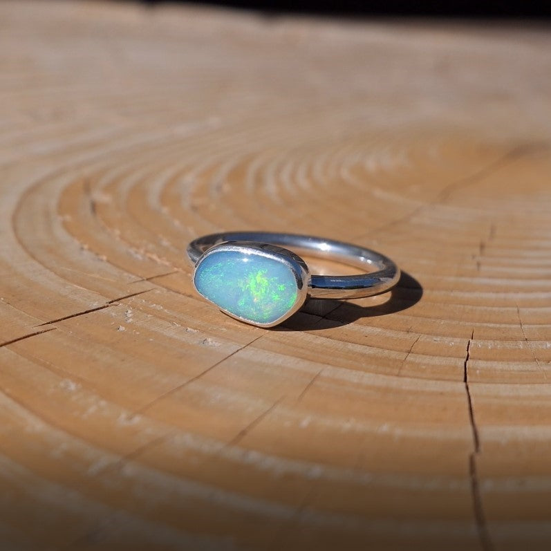 Silver opal ring, size P-1/2 - 8