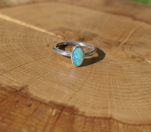 Silver solid opal ring size Q-1/2UK, 8.5US