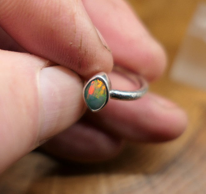 Silver Opal ring size L - 5.75US
