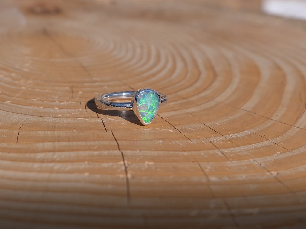 Silver opal ring, size K