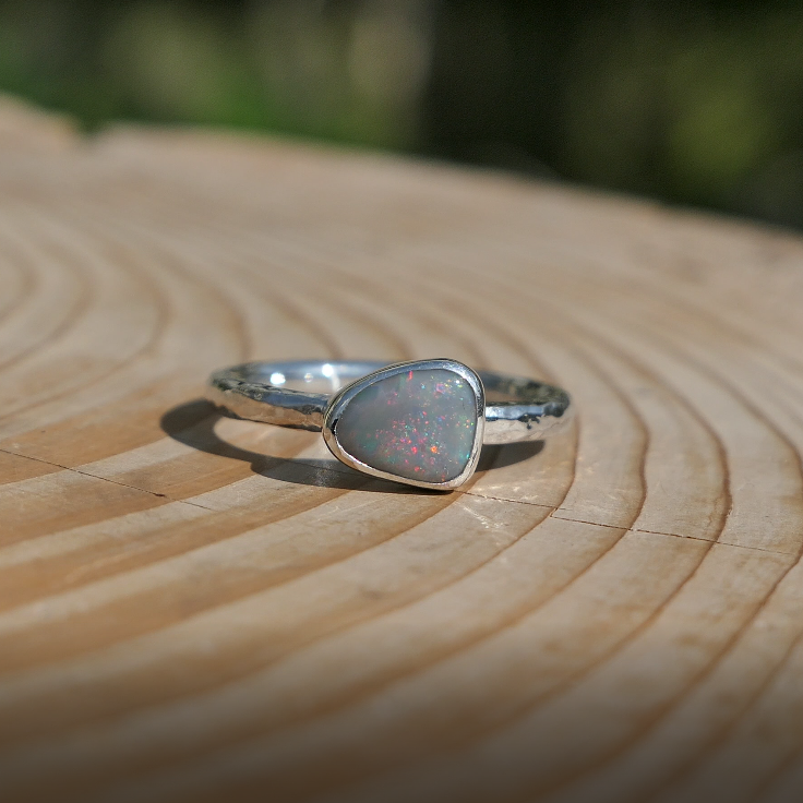 Silver opal ring, size P-1/2