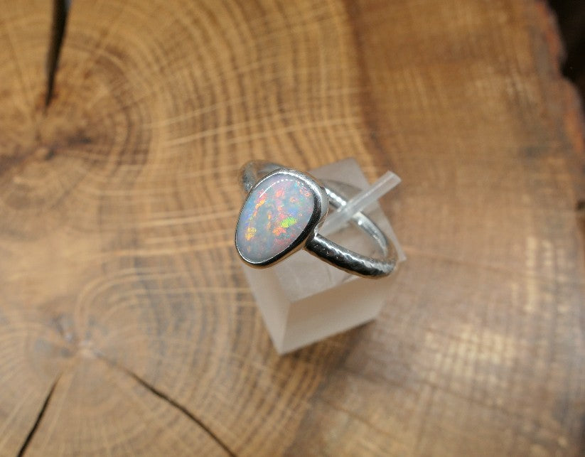 Silver Opal ring size P-1/2 - 8US