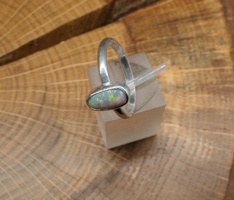 Silver Opal ring size O-1/2 / US 7.5