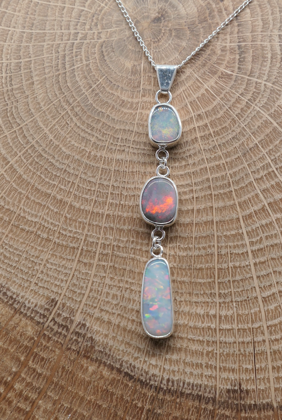 3-stone Silver opal pendant