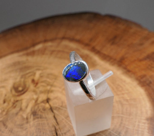 Silver Opal ring size P-1/2 / US 8
