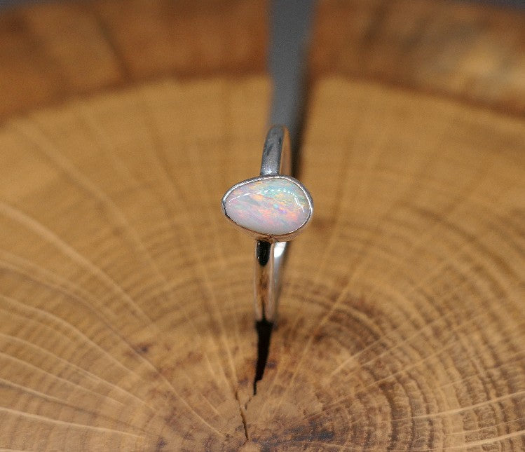 Silver Opal ring size Q-1/2 - 8.5 US