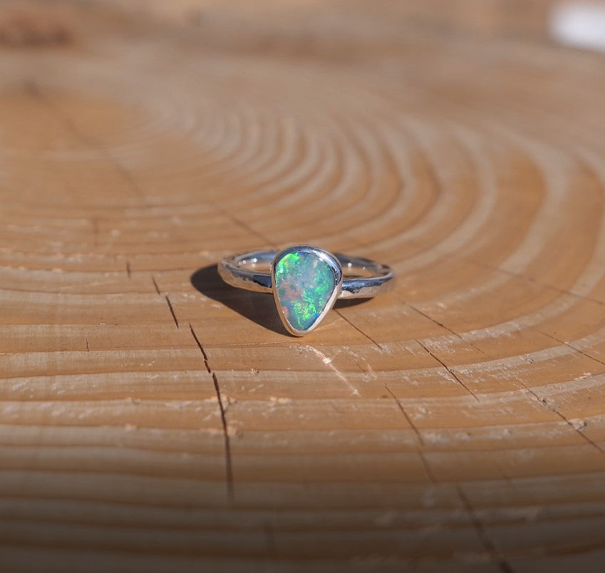 Silver opal ring, size K