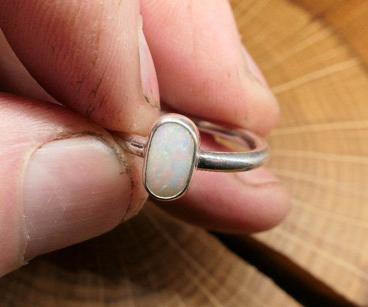 Silver Opal ring size Q / US 8.25