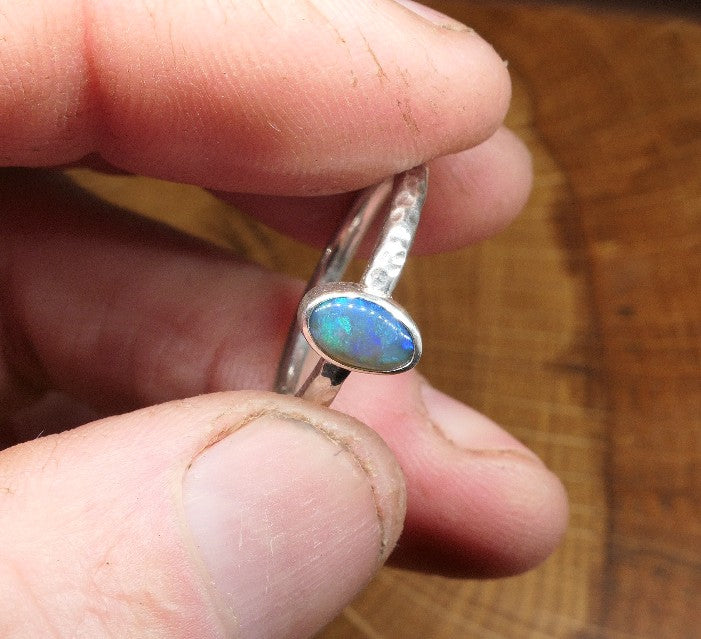 Silver Opal ring size R - 8.75US