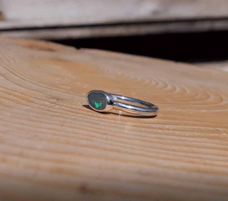 Silver opal ring, size K-1/2