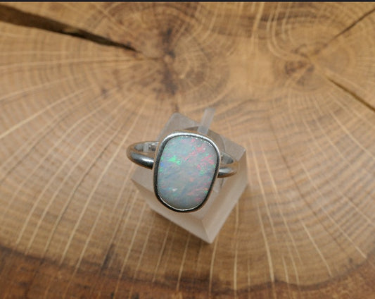 Silver Opal ring size P-1/2 - 8US
