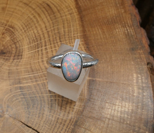 Silver Opal ring size P-1/2 - 8US