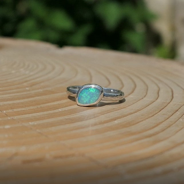 Silver opal ring, size J-1/2