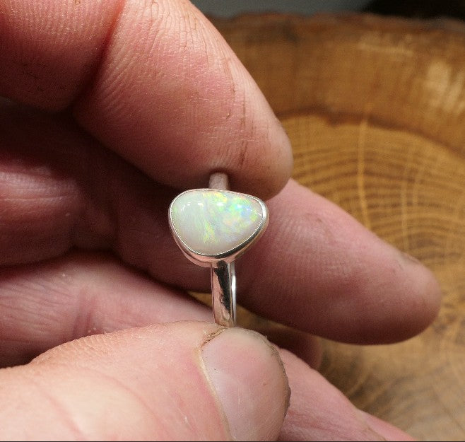 Silver Opal ring size Q - 8.25US