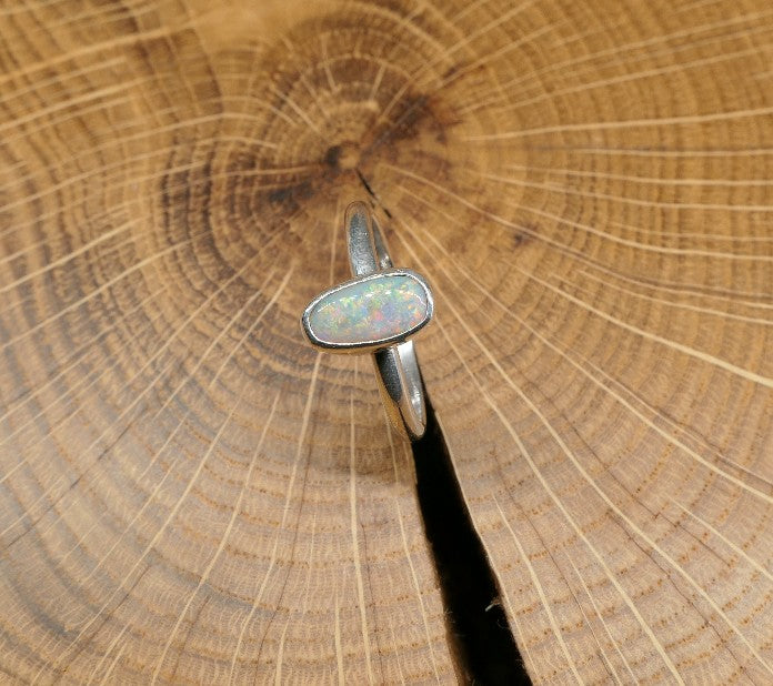 Silver Opal ring size O-1/2 / US 7.5